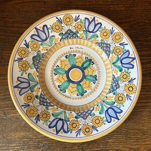 Vintage Modra Handmade Handpainted Czechoslovakian Ceramic Plate. Signed.